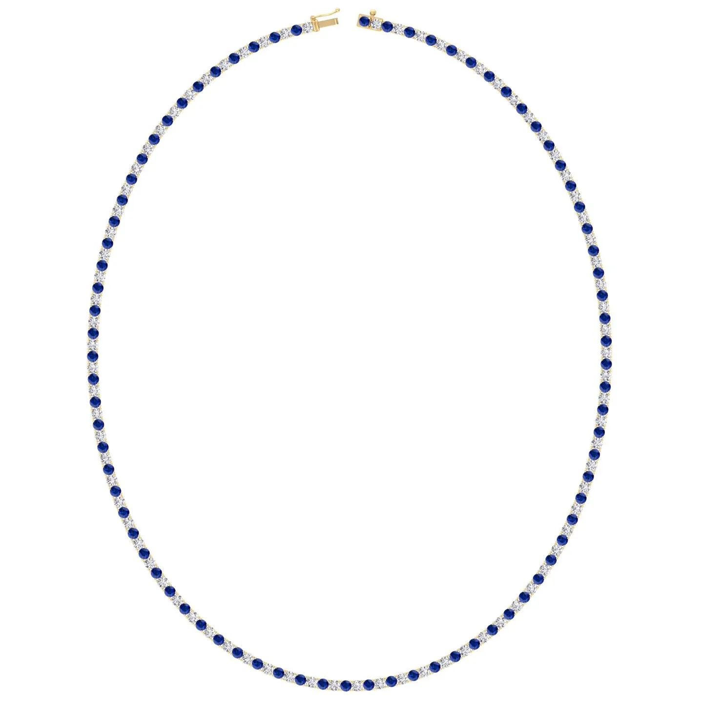 Alternating Natural Blue Sapphire and Natural Diamond Tennis Necklace
