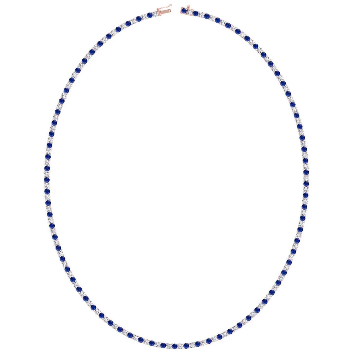 Alternating Natural Blue Sapphire and Natural Diamond Tennis Necklace