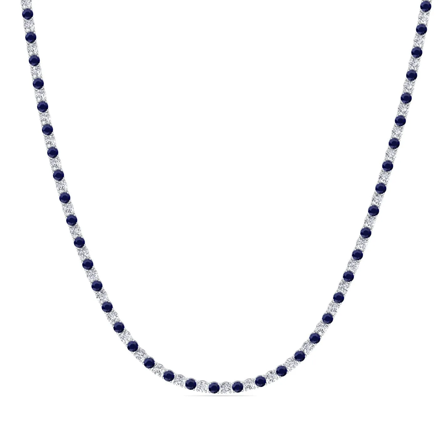 Alternating Natural Blue Sapphire and Natural Diamond Tennis Necklace