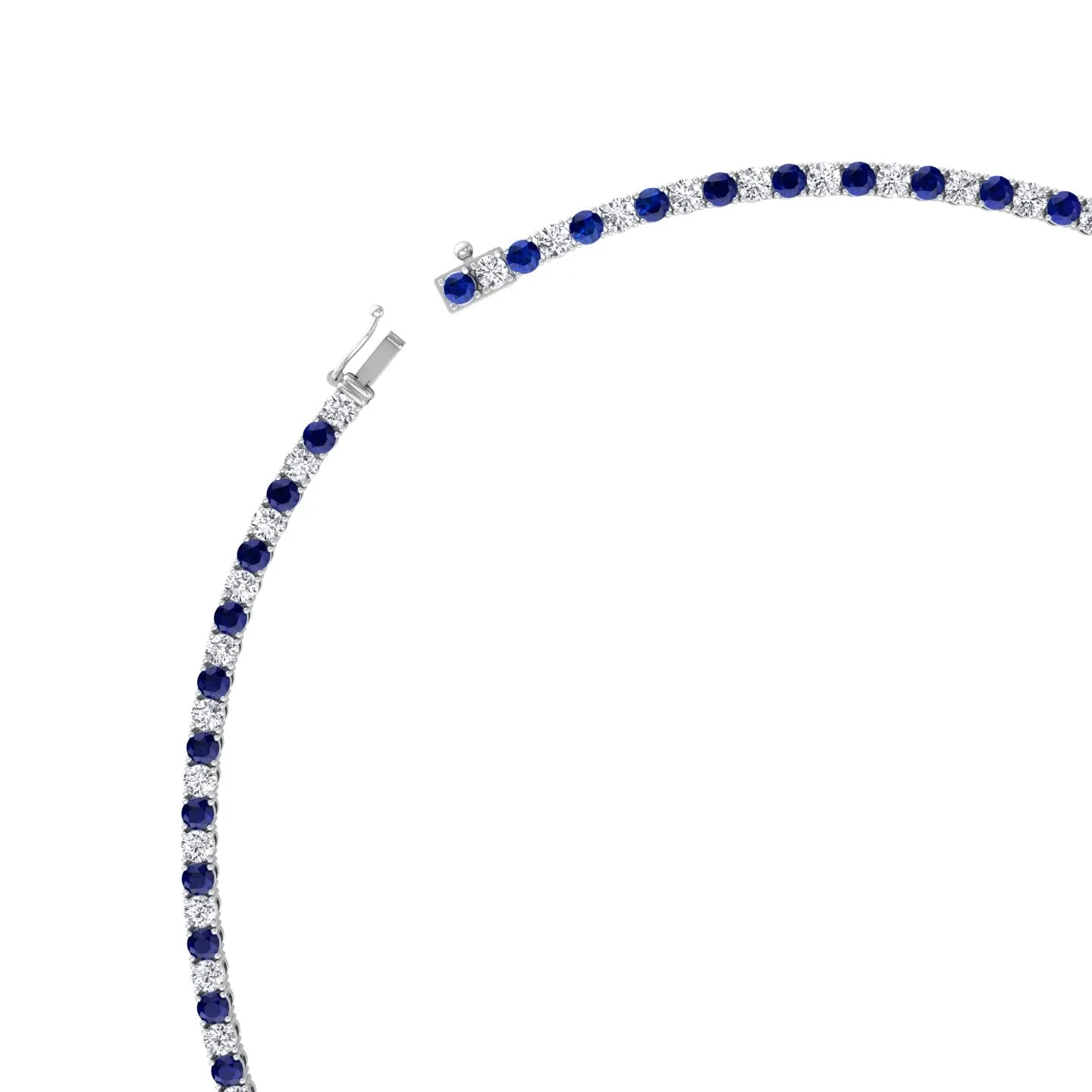 Alternating Natural Blue Sapphire and Natural Diamond Tennis Necklace