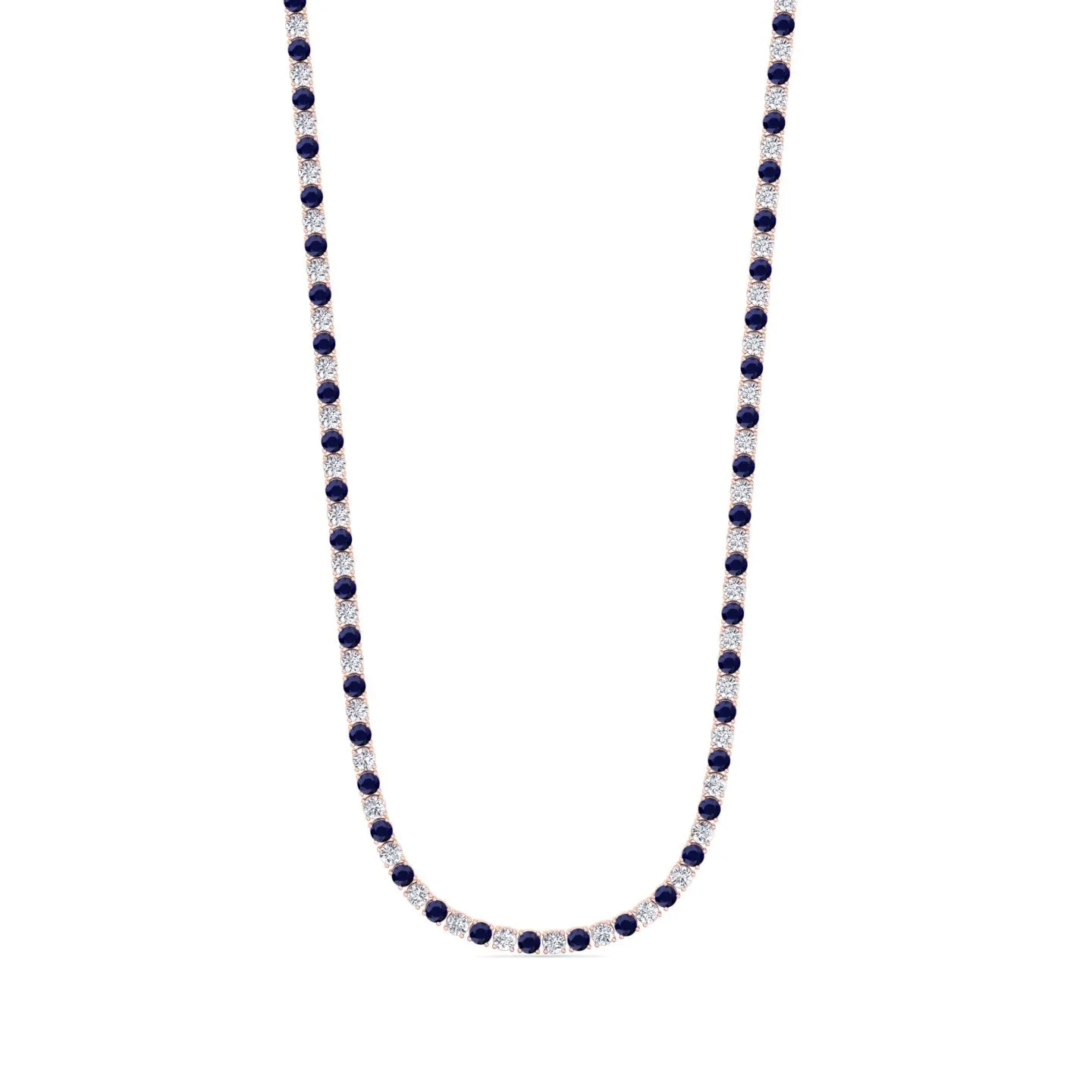 Alternating Natural Blue Sapphire and Natural Diamond Tennis Necklace