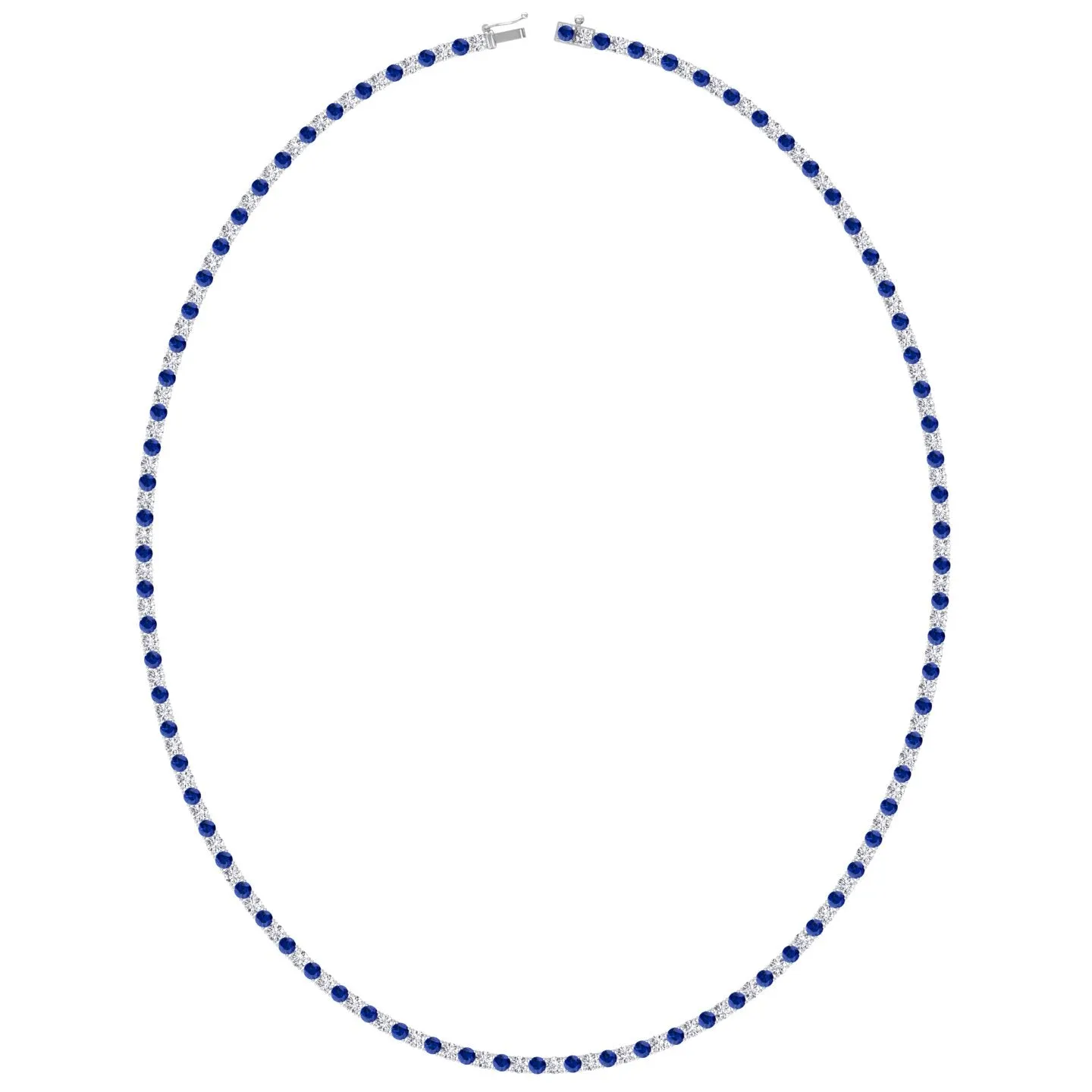 Alternating Natural Blue Sapphire and Natural Diamond Tennis Necklace