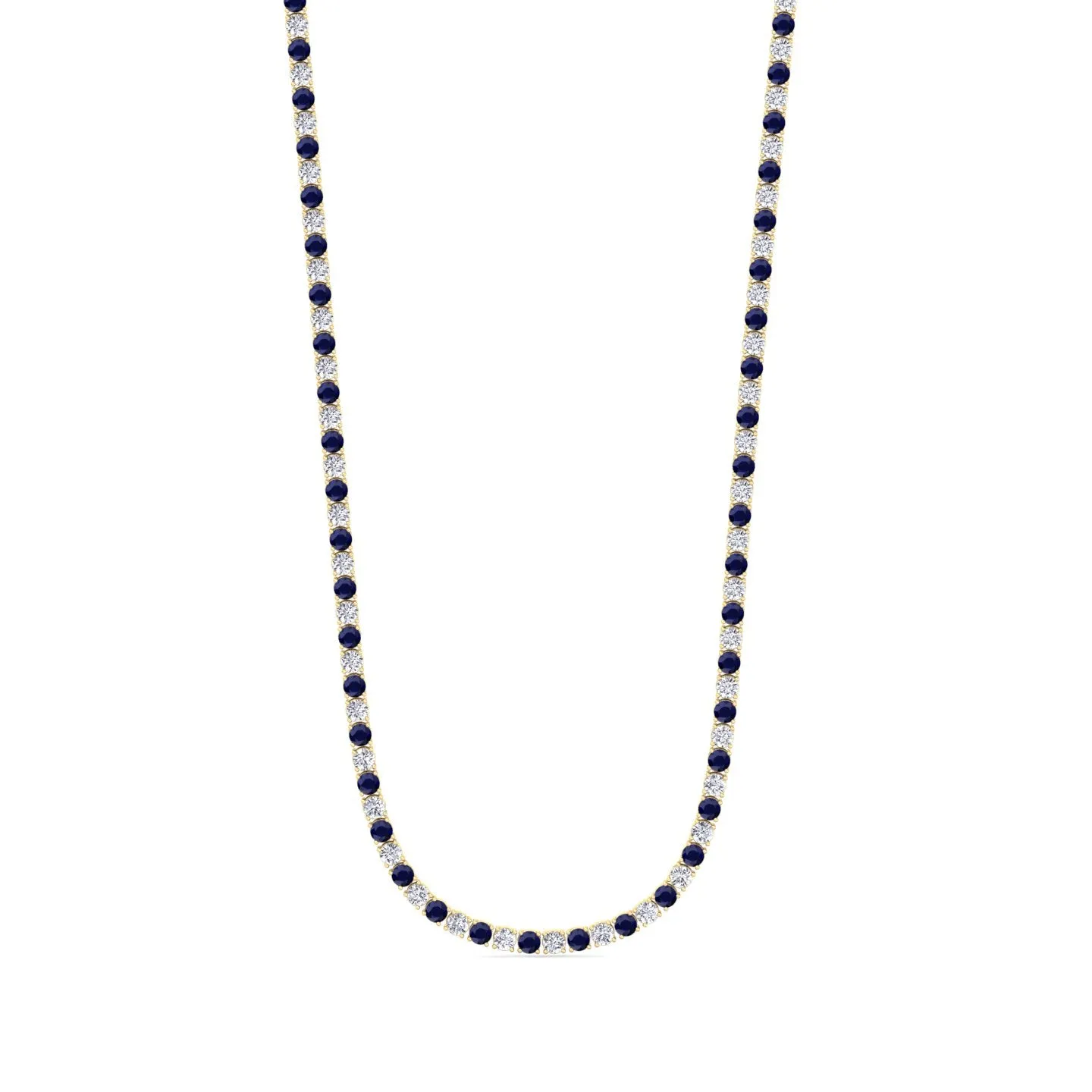 Alternating Natural Blue Sapphire and Natural Diamond Tennis Necklace