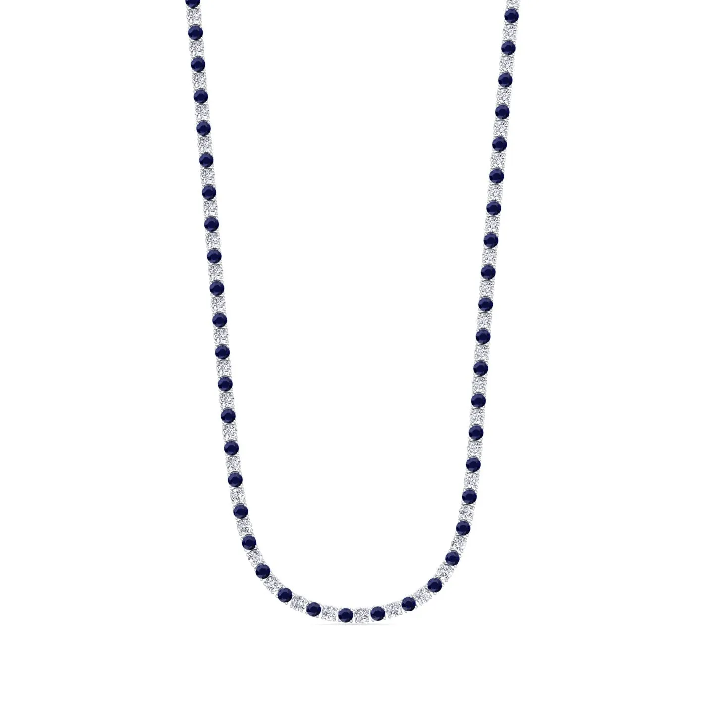 Alternating Natural Blue Sapphire and Natural Diamond Tennis Necklace