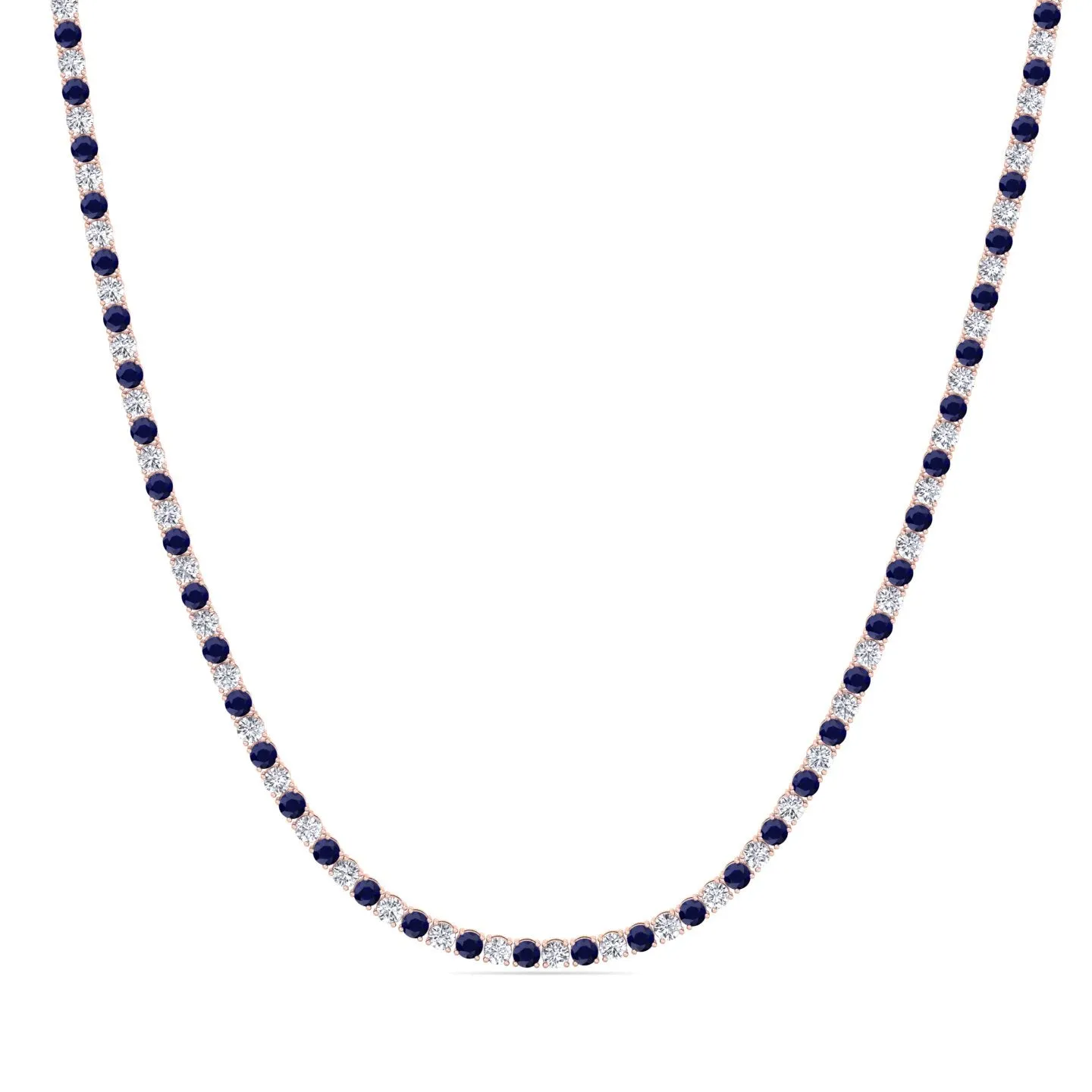 Alternating Natural Blue Sapphire and Natural Diamond Tennis Necklace
