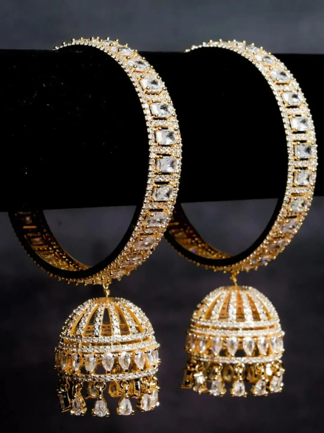 American Diamond Gold Bangle With Jhumka Hanging Pair