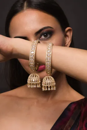 American Diamond Gold Bangle With Jhumka Hanging Pair