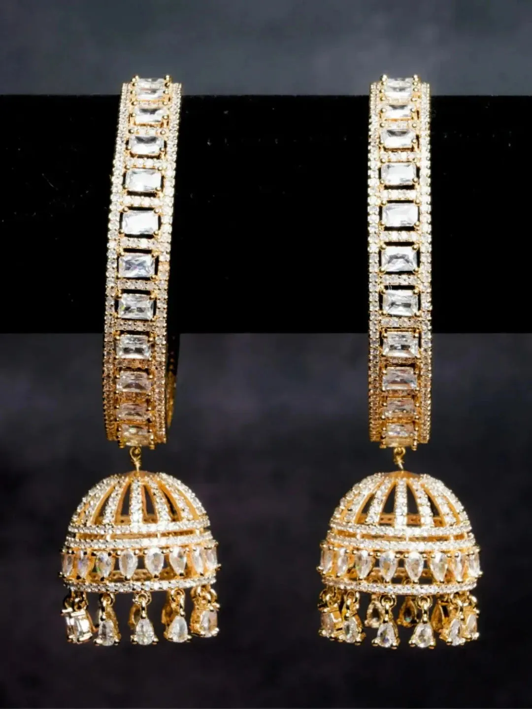 American Diamond Gold Bangle With Jhumka Hanging Pair
