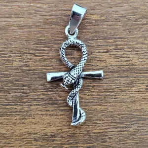 Ankh Snake Amulet Charm .925 Sterling Silver Pendant