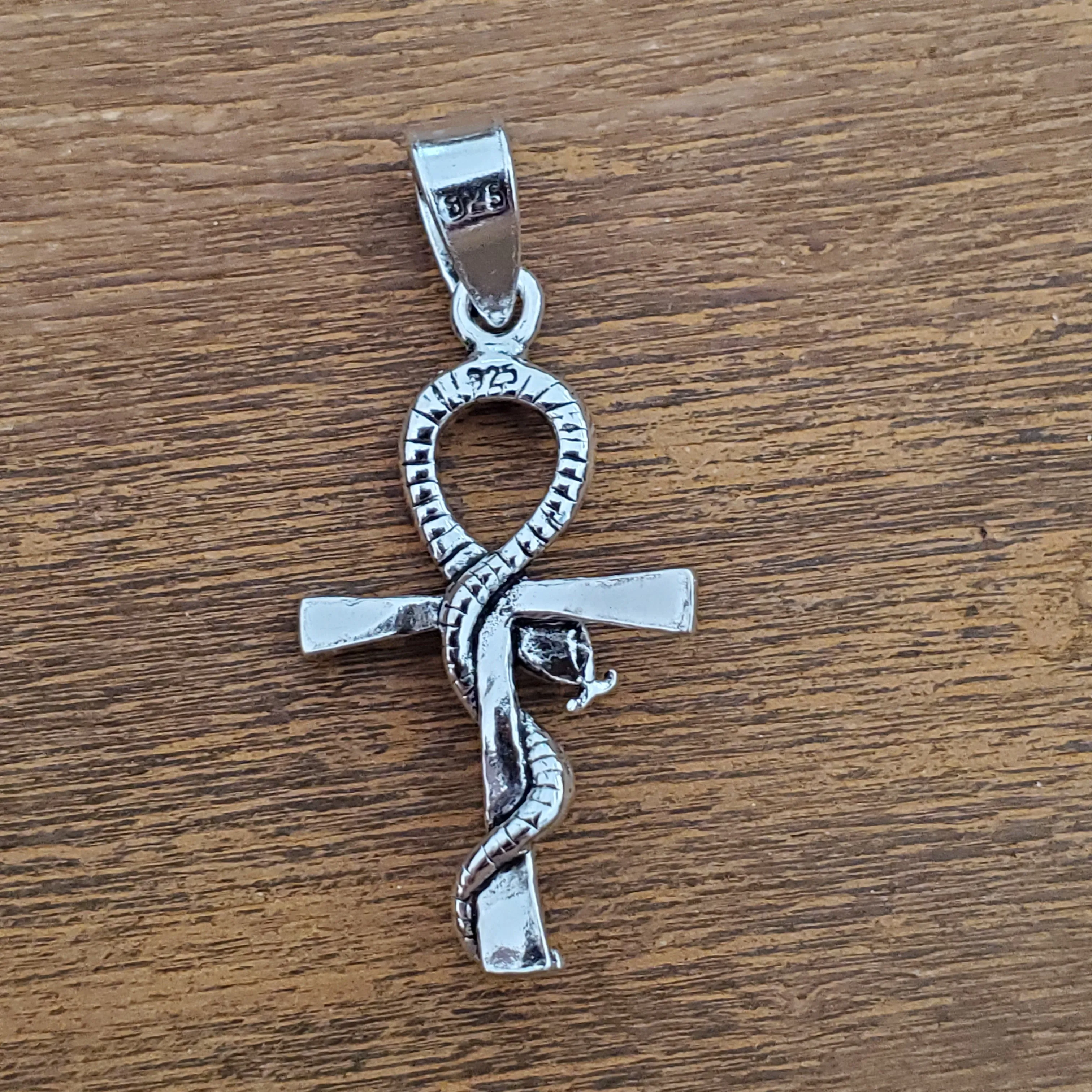 Ankh Snake Amulet Charm .925 Sterling Silver Pendant