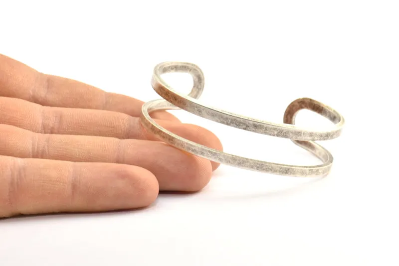 Antique Silver Cuff Bangle, 1 Antique Silver Plated Brass Cuff Bracelet Bangles (17x145x2mm) BRC184 H0390