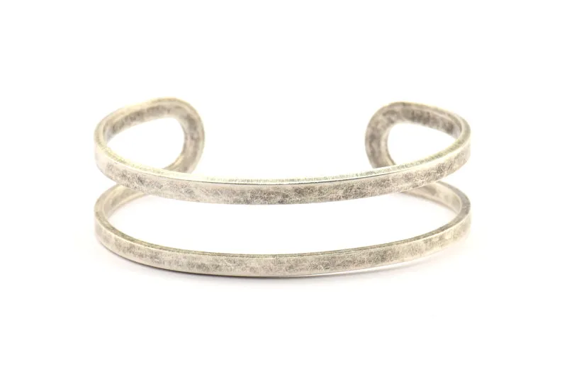 Antique Silver Cuff Bangle, 1 Antique Silver Plated Brass Cuff Bracelet Bangles (17x145x2mm) BRC184 H0390
