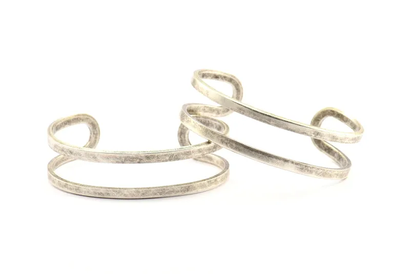 Antique Silver Cuff Bangle, 1 Antique Silver Plated Brass Cuff Bracelet Bangles (17x145x2mm) BRC184 H0390
