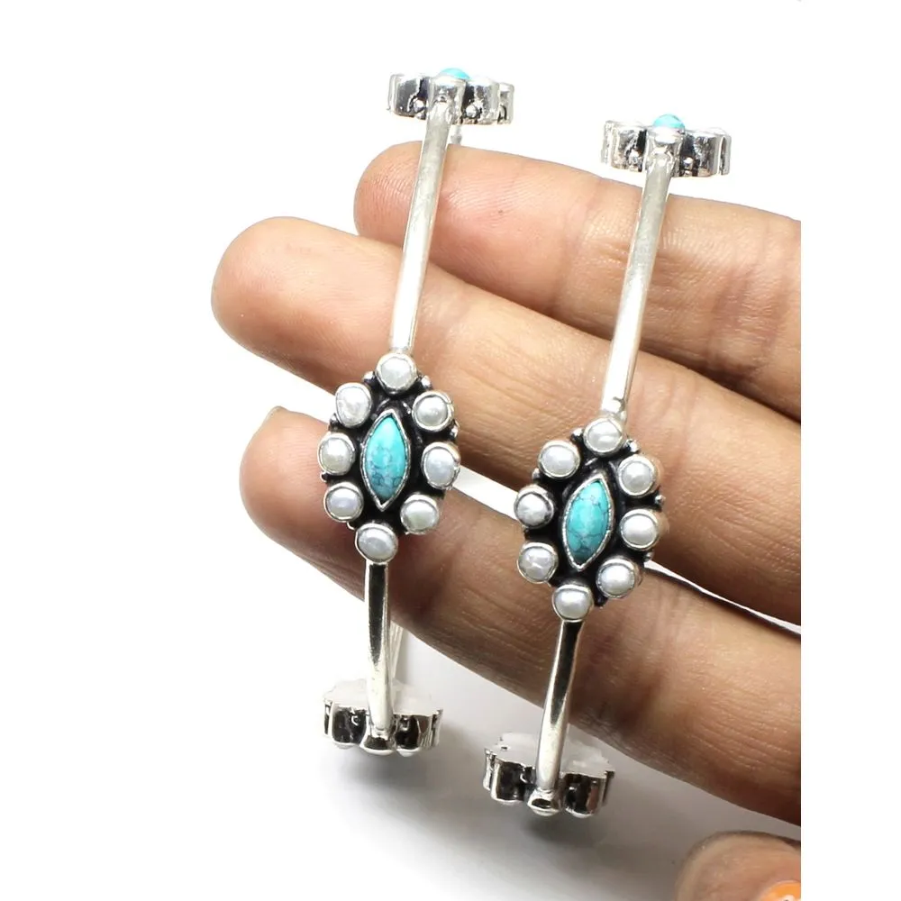 Antique style 925 Sterling Silver Bangles Pair 6.4 Cm