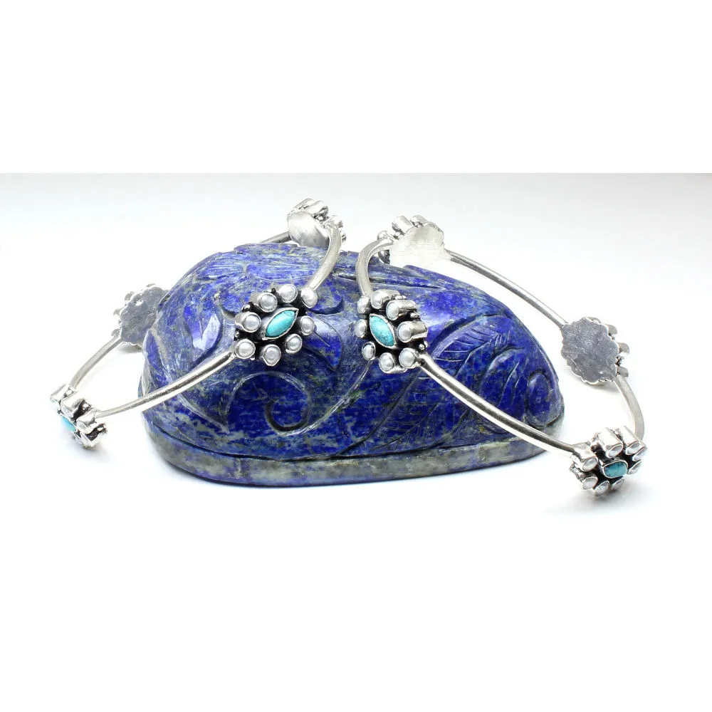 Antique style 925 Sterling Silver Bangles Pair 6.4 Cm