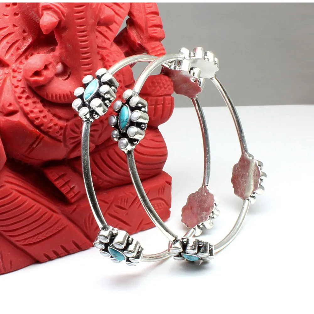 Antique style 925 Sterling Silver Bangles Pair 6.4 Cm