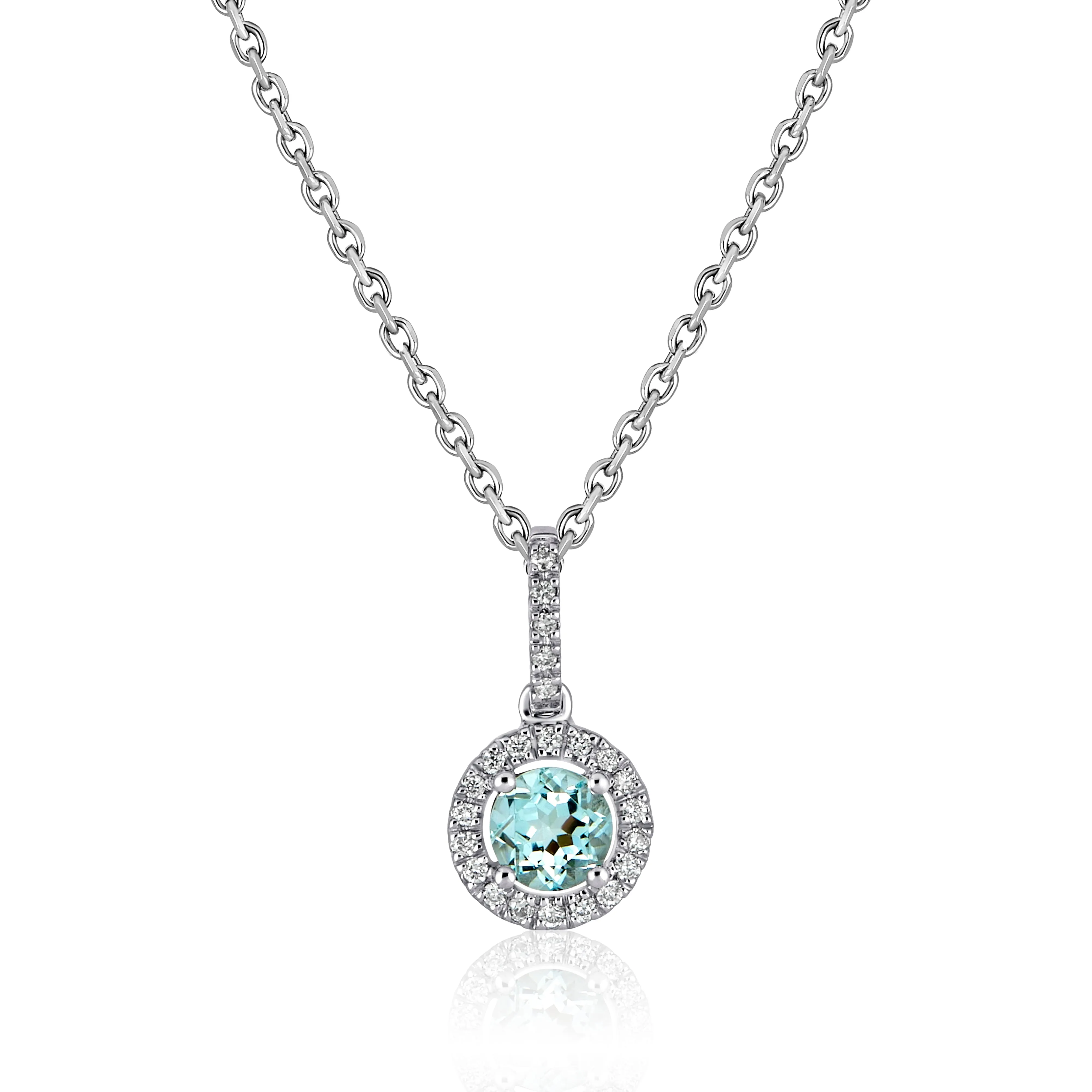 Aquamarine with Diamond Halo Necklace