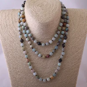 Artisan Jewelry Fashion knotted long Halsband Amazonite
