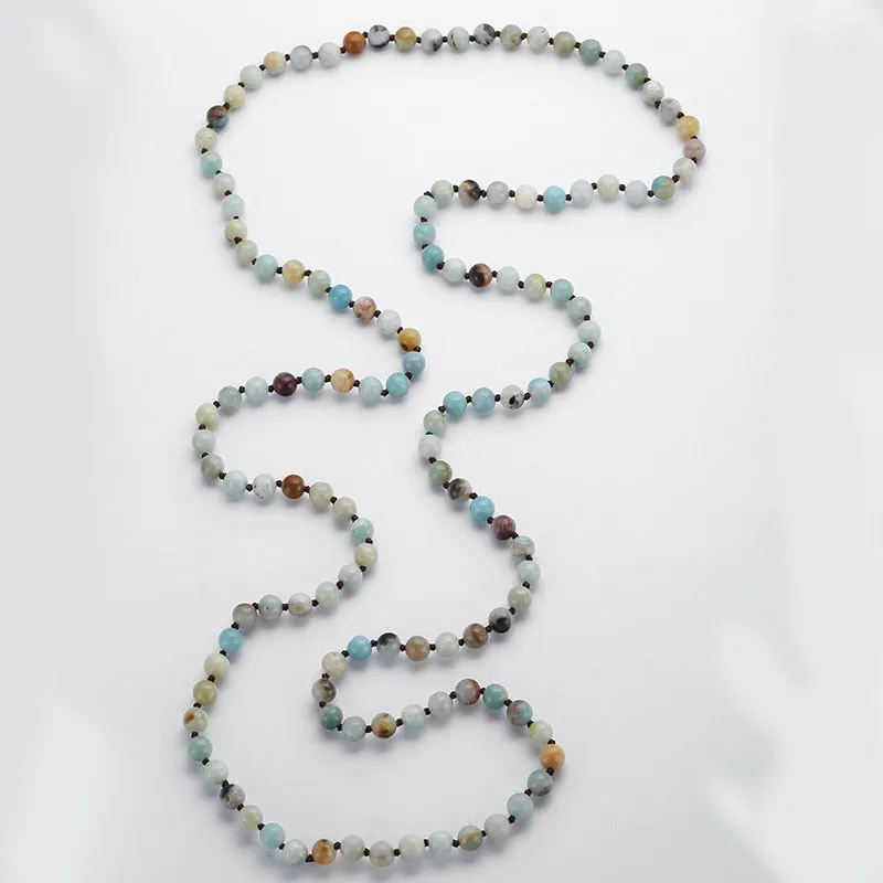 Artisan Jewelry Fashion knotted long Halsband Amazonite
