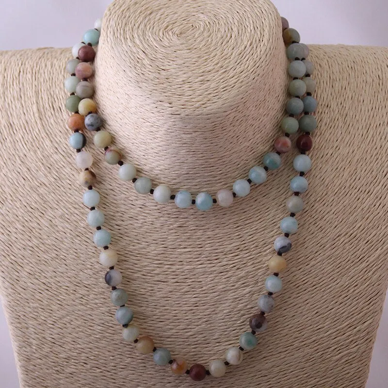 Artisan Jewelry Fashion knotted long Halsband Amazonite