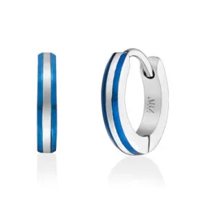 ARZ STEEL TWO TONE SLIM HUGGIES EARRINGS - BLUE, SILVER, GOLD