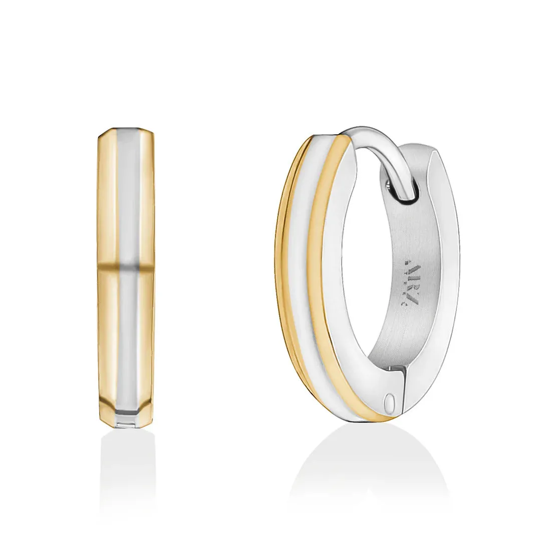 ARZ STEEL TWO TONE SLIM HUGGIES EARRINGS - BLUE, SILVER, GOLD