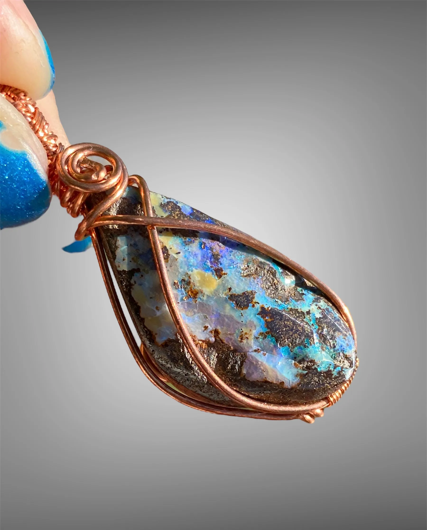 Australian Boulder Opal Wire Wrap Pendants