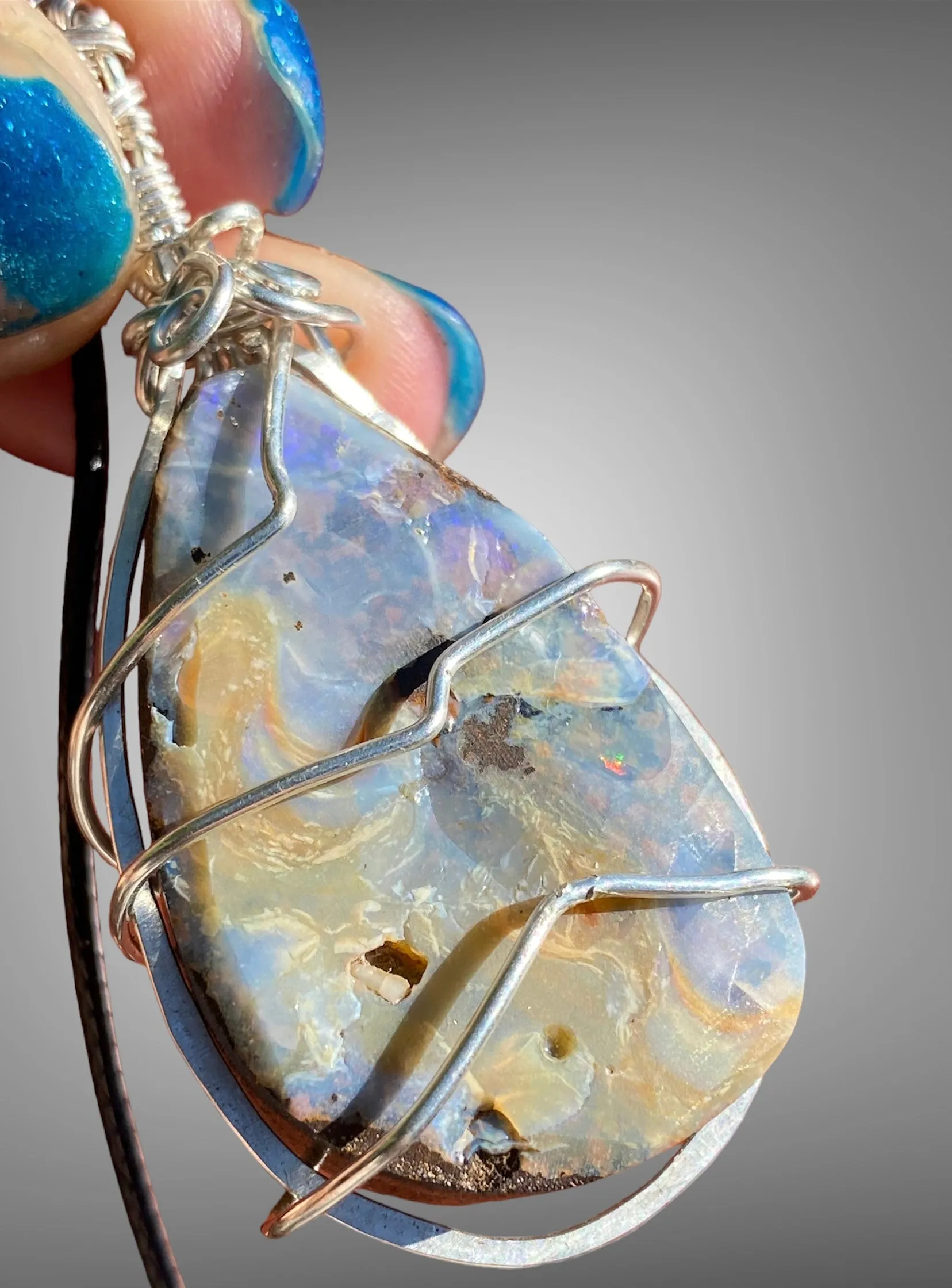 Australian Boulder Opal Wire Wrap Pendants