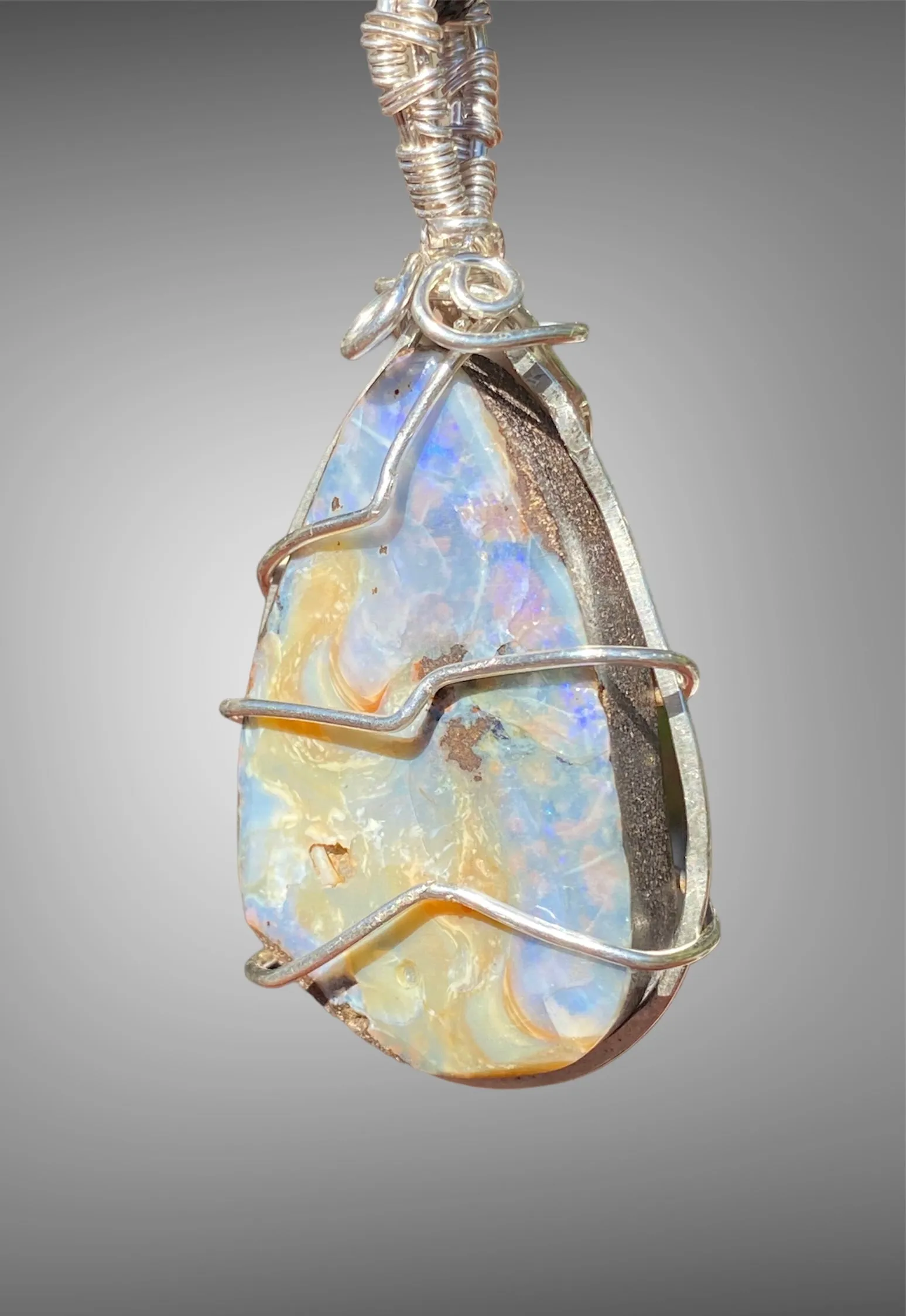 Australian Boulder Opal Wire Wrap Pendants
