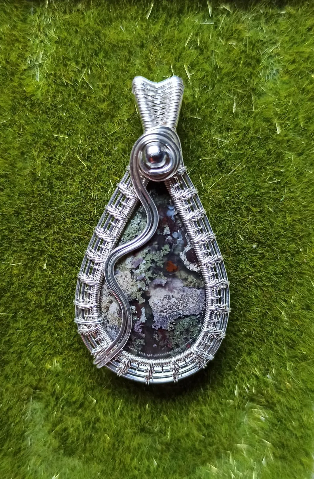 Beautiful Handmade Earth Tones Moss Agate Pendant Wrapped in Silver - PENDANT ONLY