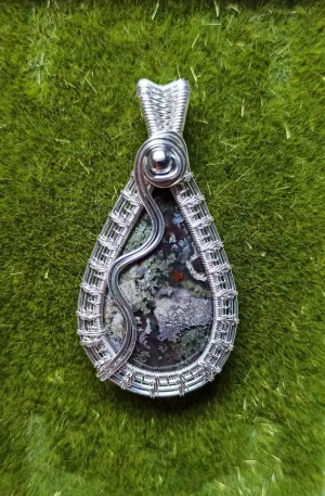 Beautiful Handmade Earth Tones Moss Agate Pendant Wrapped in Silver - PENDANT ONLY
