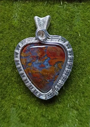 Beautiful Handmade Red Tone Moss Agate Pendant Wrapped in Silver - PENDANT ONLY