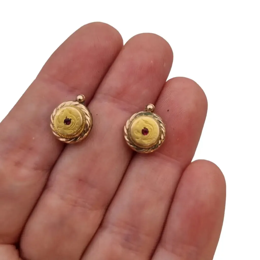 Belle epoque gold ruby ​​crystal earrings, unique gifts, antique jewelry.