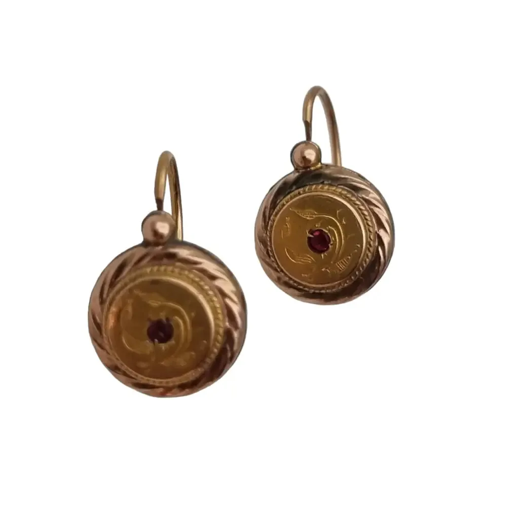 Belle epoque gold ruby ​​crystal earrings, unique gifts, antique jewelry.