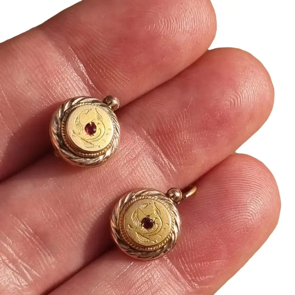 Belle epoque gold ruby ​​crystal earrings, unique gifts, antique jewelry.