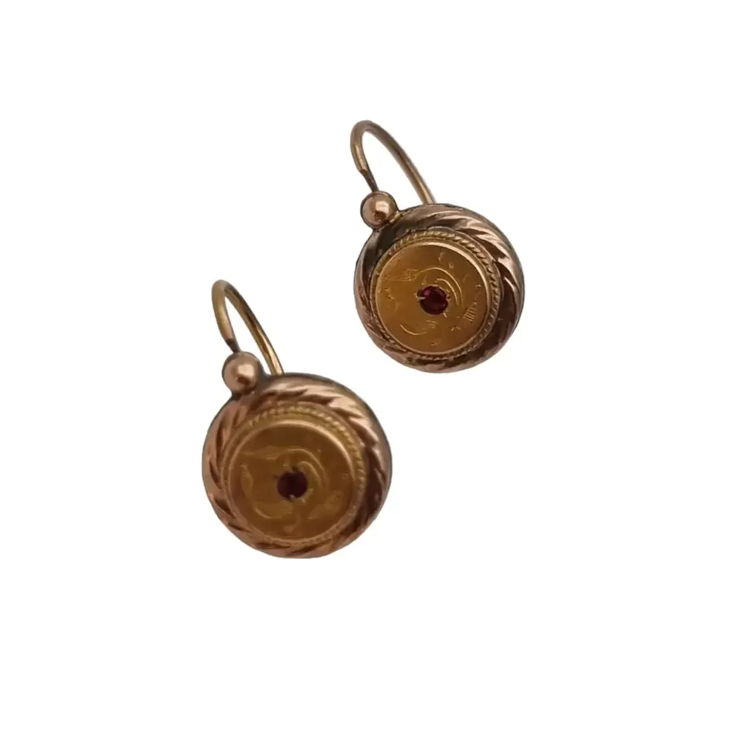 Belle epoque gold ruby ​​crystal earrings, unique gifts, antique jewelry.