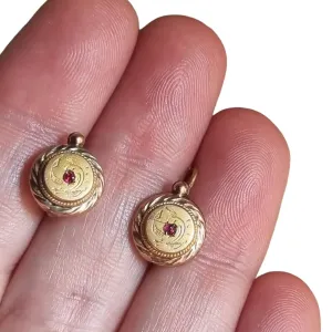Belle epoque gold ruby ​​crystal earrings, unique gifts, antique jewelry.
