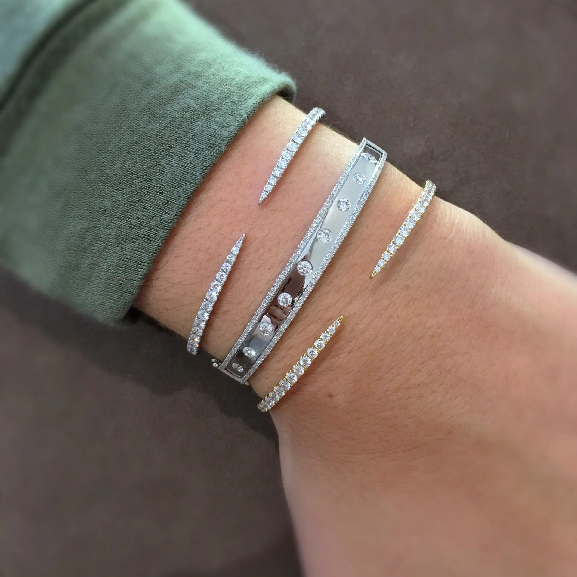Bezel-Set & Pave Diamond Wide Bangle Bracelet