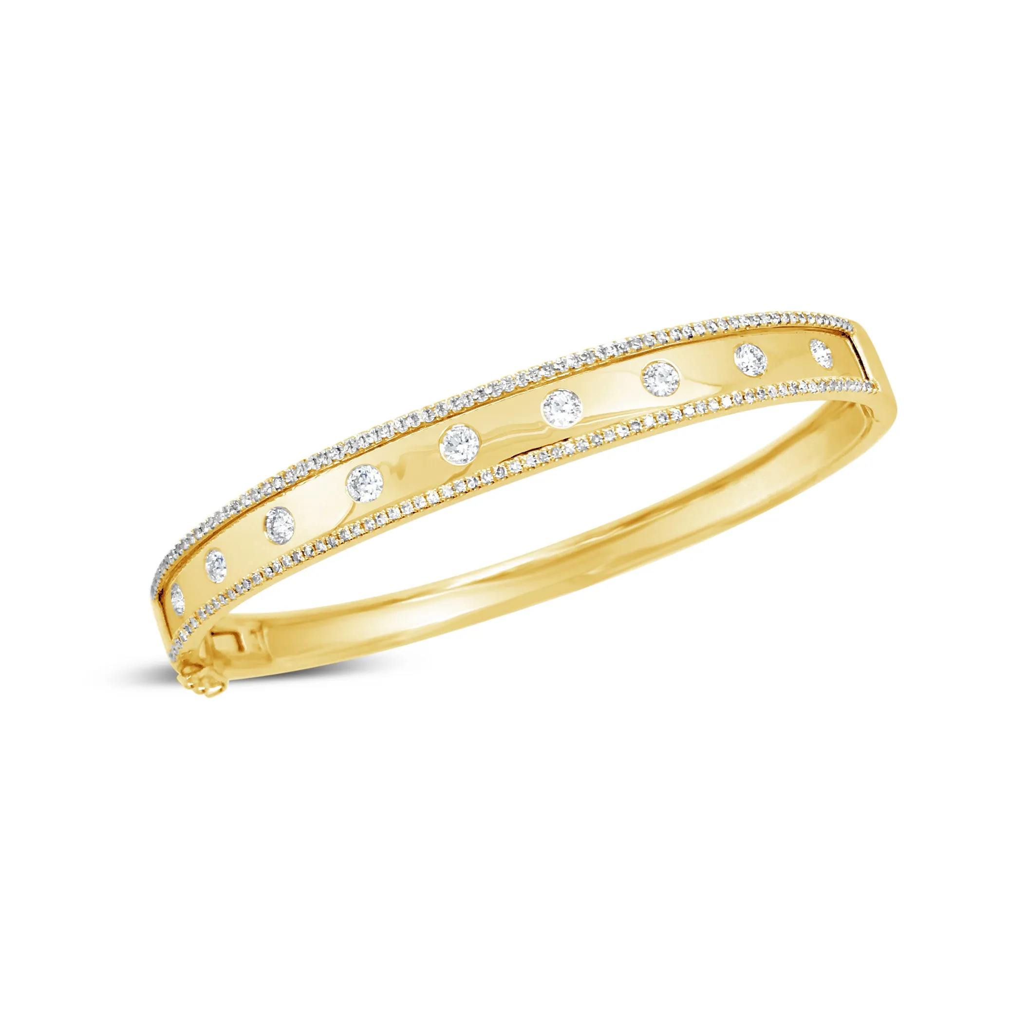Bezel-Set & Pave Diamond Wide Bangle Bracelet