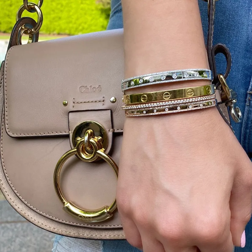 Bezel-Set & Pave Diamond Wide Bangle Bracelet