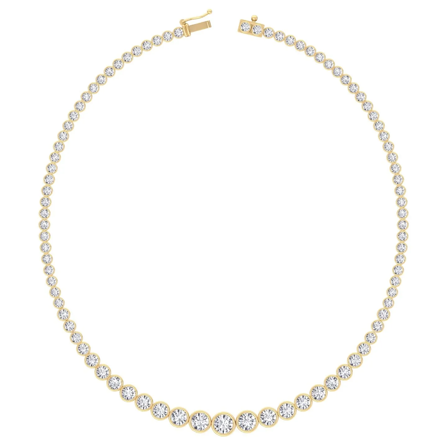 Bezel Set Graduated Natural Diamond Tennis Necklace