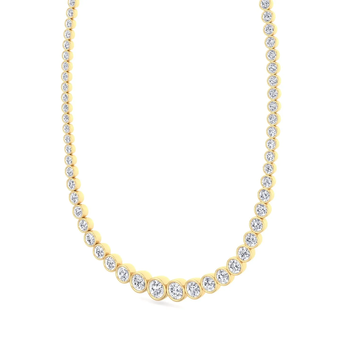 Bezel Set Graduated Natural Diamond Tennis Necklace