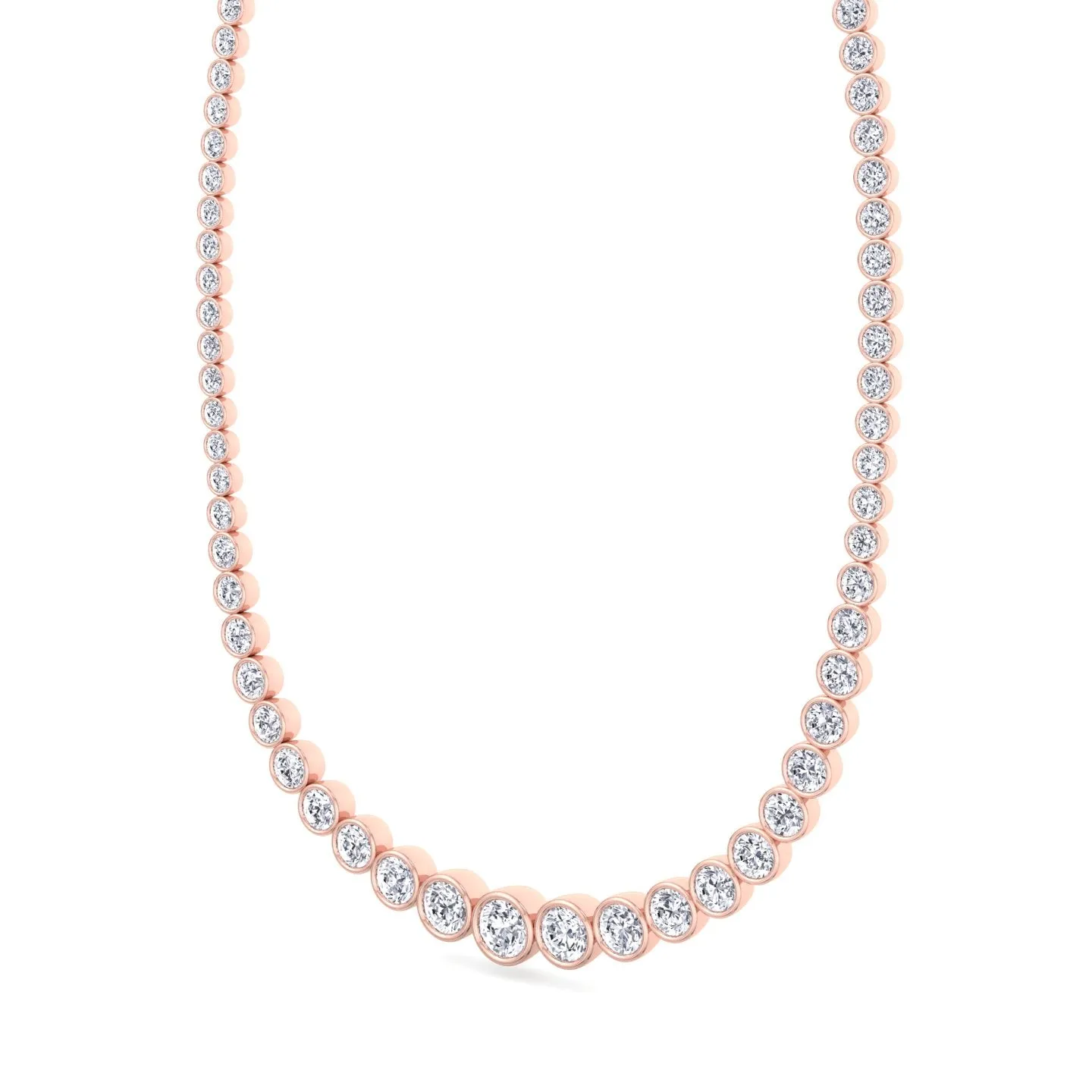Bezel Set Graduated Natural Diamond Tennis Necklace