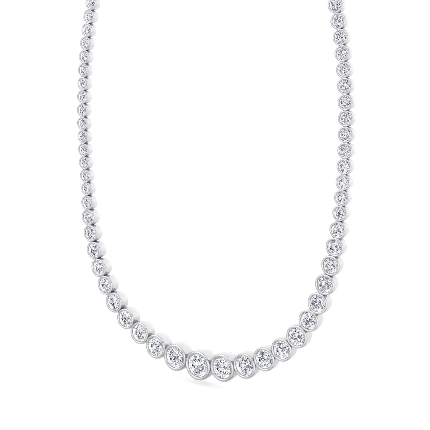 Bezel Set Graduated Natural Diamond Tennis Necklace