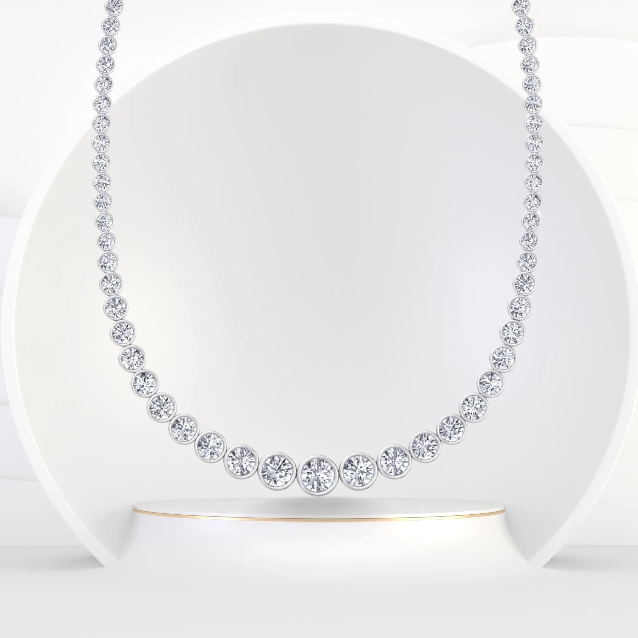 Bezel Set Graduated Natural Diamond Tennis Necklace