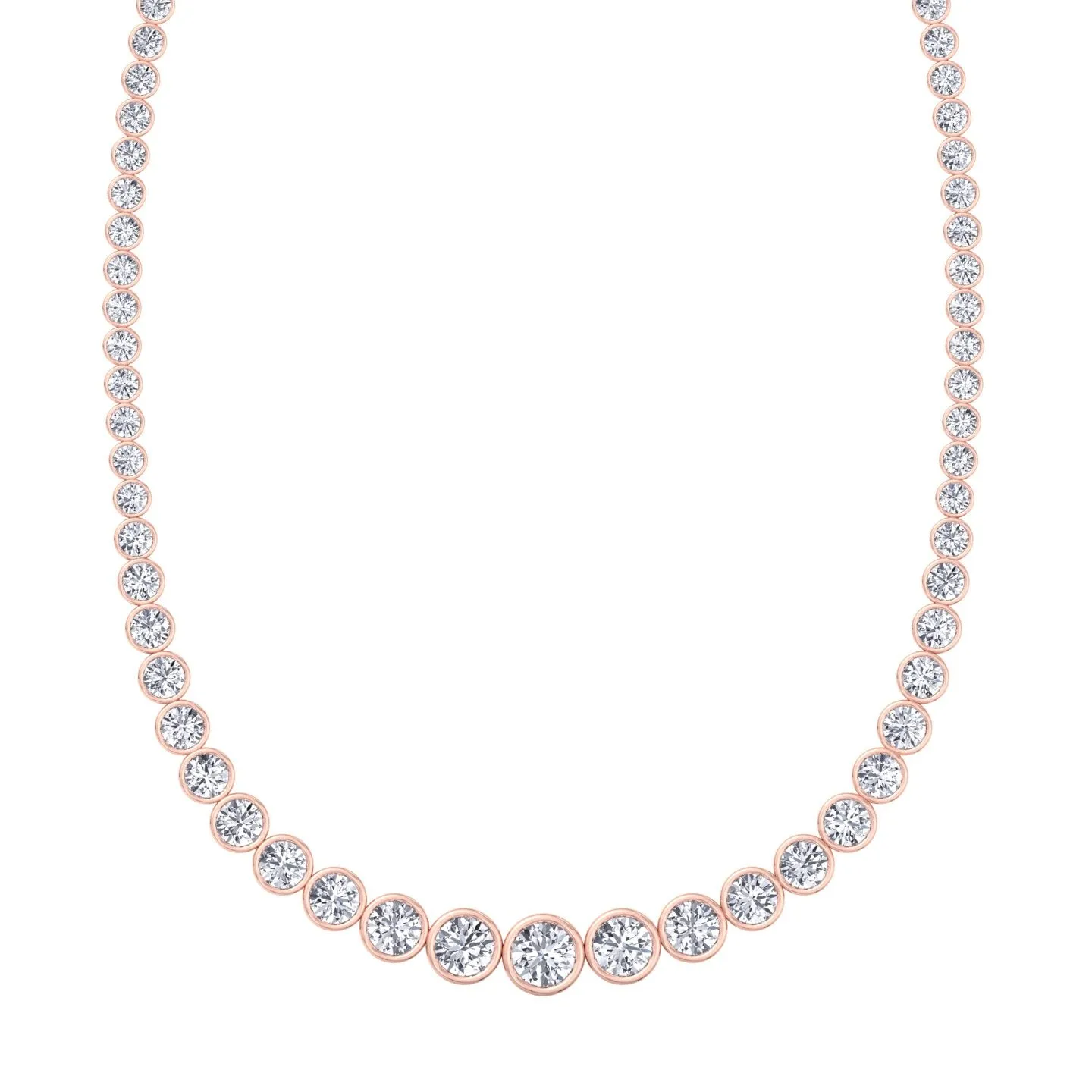 Bezel Set Graduated Natural Diamond Tennis Necklace