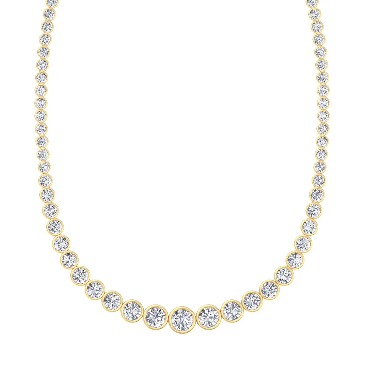 Bezel Set Graduated Natural Diamond Tennis Necklace