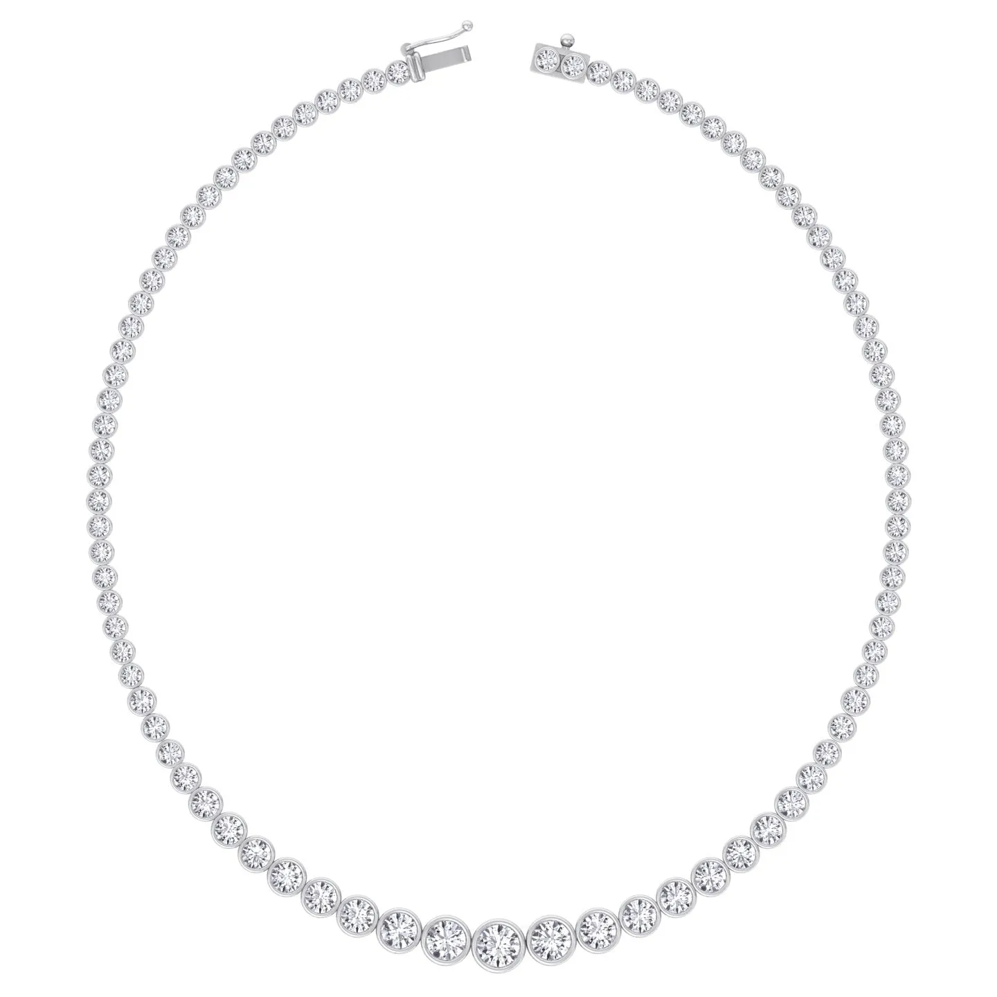 Bezel Set Graduated Natural Diamond Tennis Necklace
