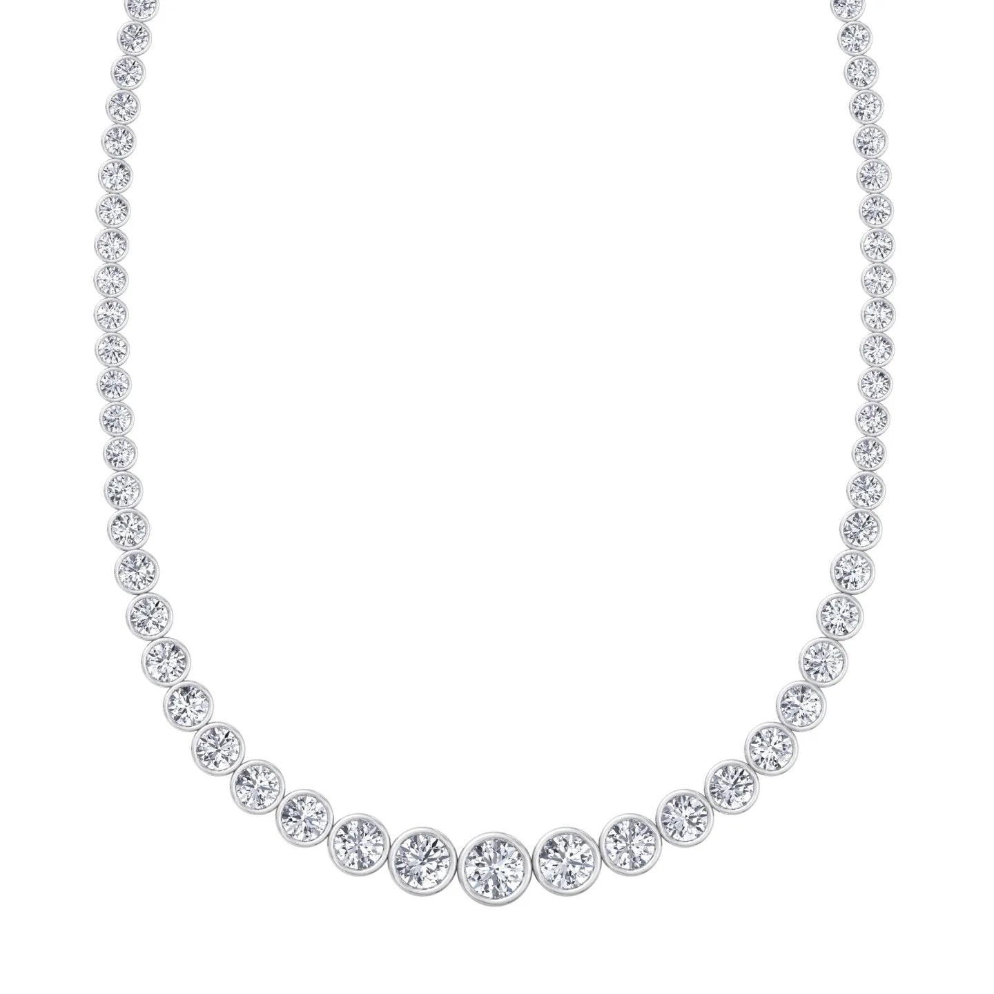 Bezel Set Graduated Natural Diamond Tennis Necklace