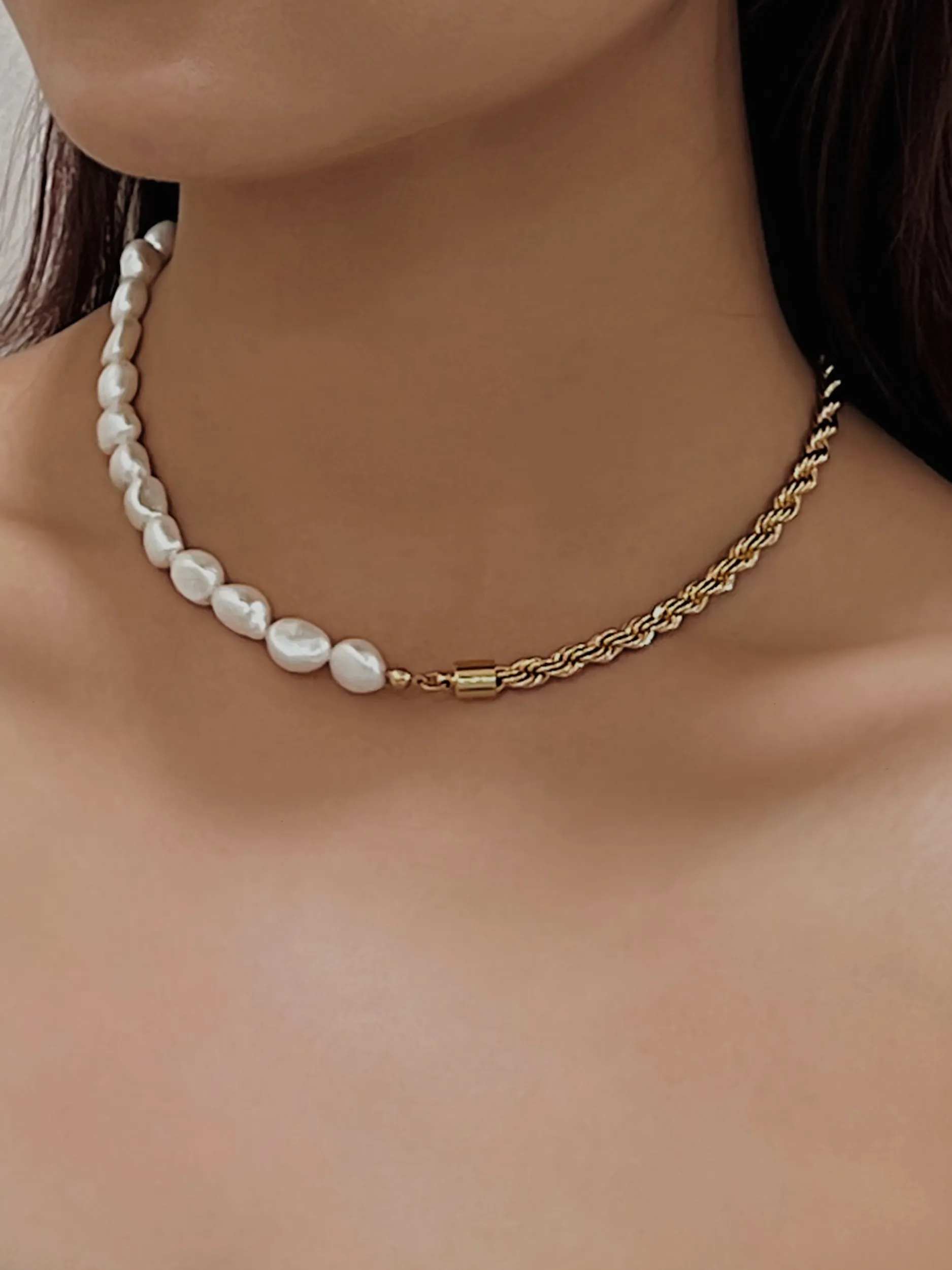 Blair Half Pearl Half Rope Chain Necklace